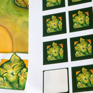 Green Kitty Cat Caturday Art kitten designs Square Sticker