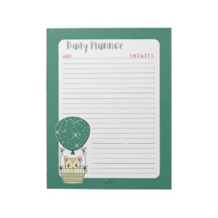 Green Kitty in a Balloon Planner Notepad