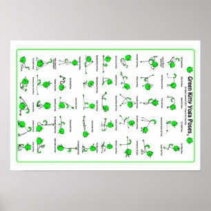 Green Kitty Yoga Poses Poster