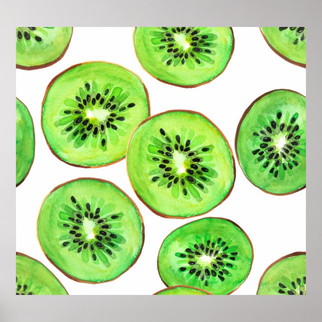 Green Kiwi Fruit Watercolor Set Poster (Front)
