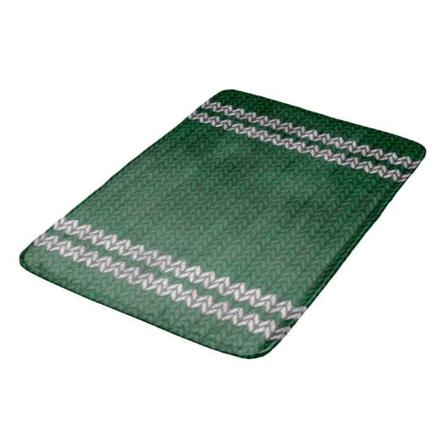 Green Knit-look Stripe Pattern Bath Mat (Angled)