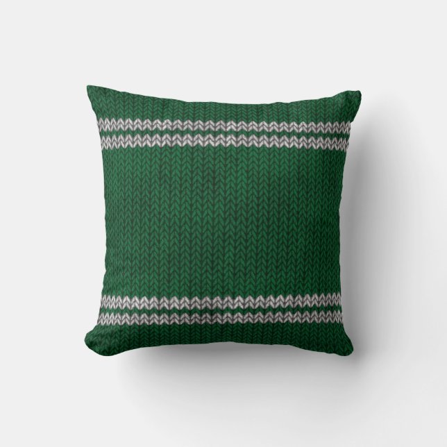 Green Knit-look Stripe Pattern Cushion (Front)