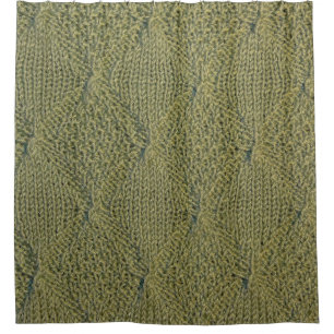 Green knitted fabric: close-up texture shower curtain
