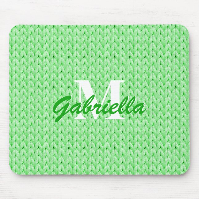 Green Knitted Texture Mouse Pad with Monogram (Front)