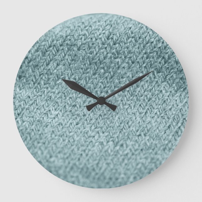 Green Knitted Texture: Trendy Background Large Clock (Front)