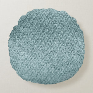 Green Knitted Texture: Trendy Background Round Cushion
