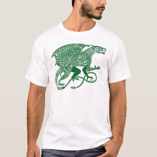 Green Knotwork Dragon on White T-Shirt
