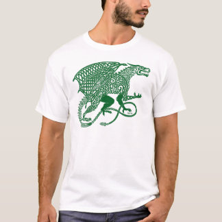 Green Knotwork Dragon on White T-Shirt