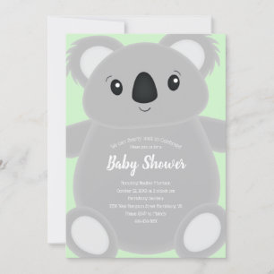 Green Koala Bear Baby Shower Invitation