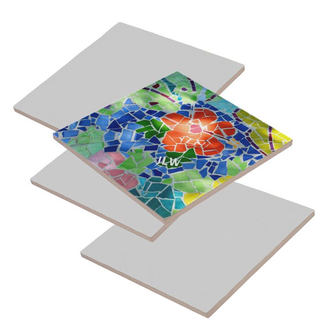 Green Koi Fish and Red Flower Colourful Mosaic Ceramic Tile (Creator Uploaded)