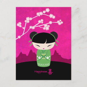 Green Kokeshi postcard