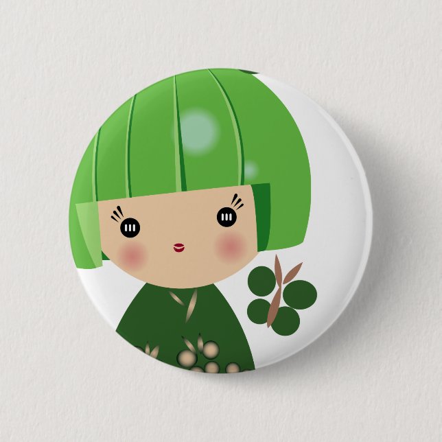 Green Kokeshi Triplet Close Up Pin (Front)