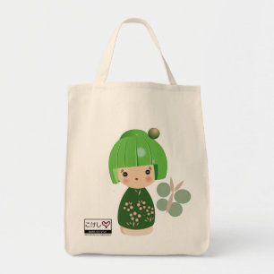 Green Kokeshi Triplet Grocery Tote Bag