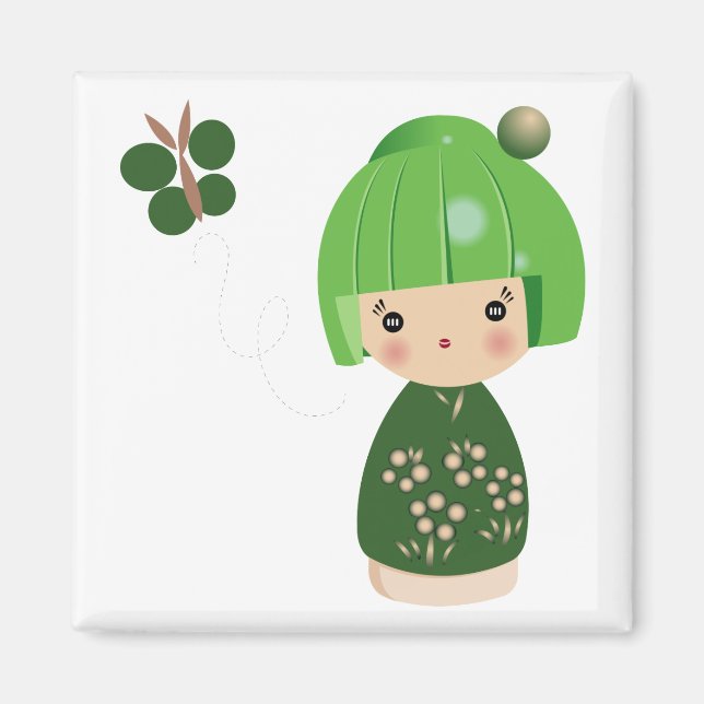 Green Kokeshi Triplet Magnet (Front)