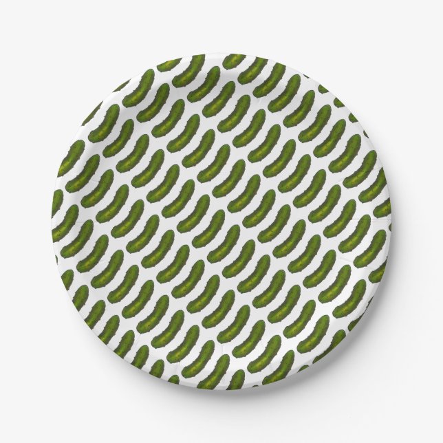 Green Kosher Dill Pickle Foodie Print Cucumber Paper Plate (Front)
