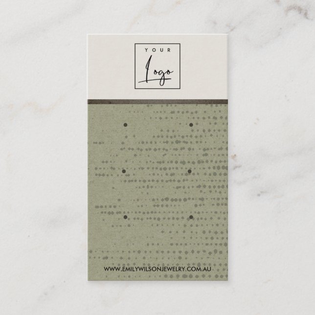 GREEN KRAFT WHITE DOT 3 STUD EARRING DISPLAY CARD (Front)