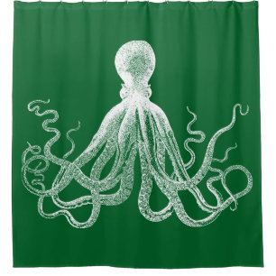 Green Kraken Octopus Shower Curtain