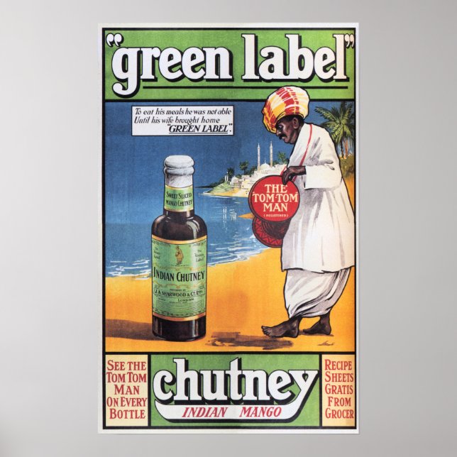 Green Label CHUTNEY INDIAN MANGO Retro Food Advert Poster (Front)