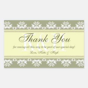 Green lace border thank you out of town gift bag rectangular sticker