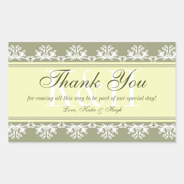 Green lace border thank you out of town gift bag rectangular sticker (Front)