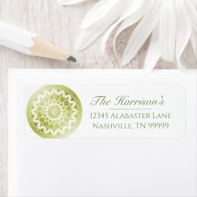 Green Lace Mandala Wedding Address Return Address Label (Insitu)