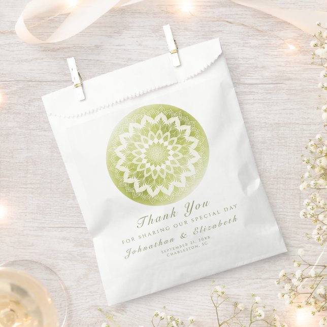 Green Lace Mandala Wedding Favour Bag (Clipped)