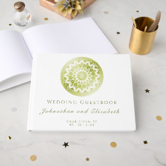 Green Lace Mandala Wedding Guest Book