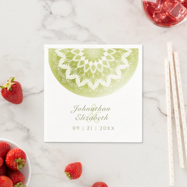 Green Lace Mandala Wedding Napkins (Insitu)