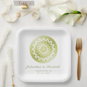 Green Lace Mandala Wedding Paper Plate