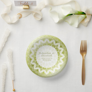 Green Lace Mandala Wedding Paper Plate