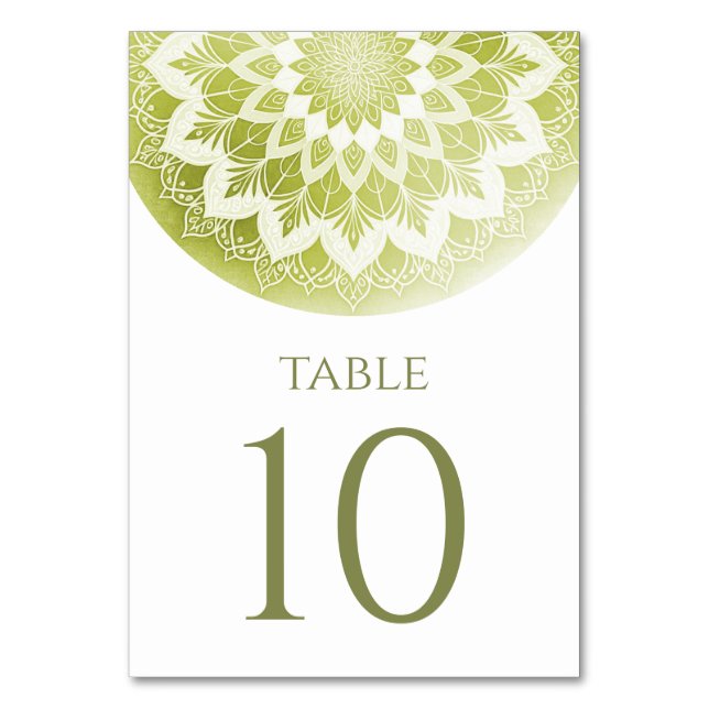 Green Lace Mandala Wedding Table Number (Front)