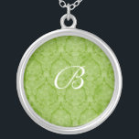 Green Lace Monogram Sterling Silver Necklace<br><div class="desc">Beautiful  Lace Sterling Silver Necklace - background colour can be changed..  Great as a wedding favour,  wedding gift,  birthday gift or holiday gift.</div>