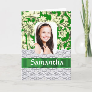 Green lace personalised photo card