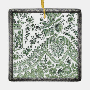 Green Lace Roses Ceramic Ornament