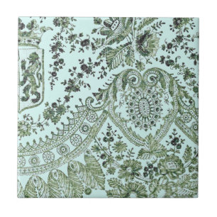 Green Lace Roses Ceramic Tile