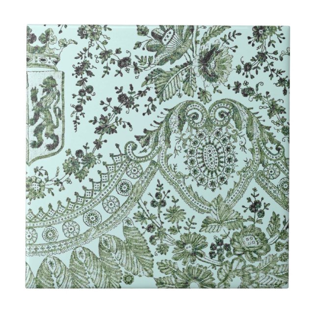 Green Lace Roses Ceramic Tile (Front)