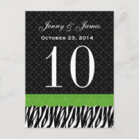 Green Lace Zebra Custom Name Wedding Table Number