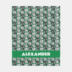 Green Lacrosse Blocks of Sticks and Balls Fleece Blanket