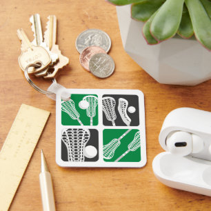 Green Lacrosse Blocks of Sticks and Balls Key Ring