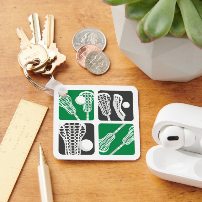 Green Lacrosse Blocks of Sticks and Balls Key Ring (Desk)