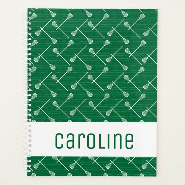 Green Lacrosse White Sticks Patterned Planner (Front)