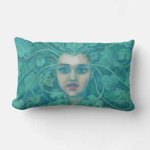 Green Lady / Forest Queen, fantasy art Lumbar Cushion