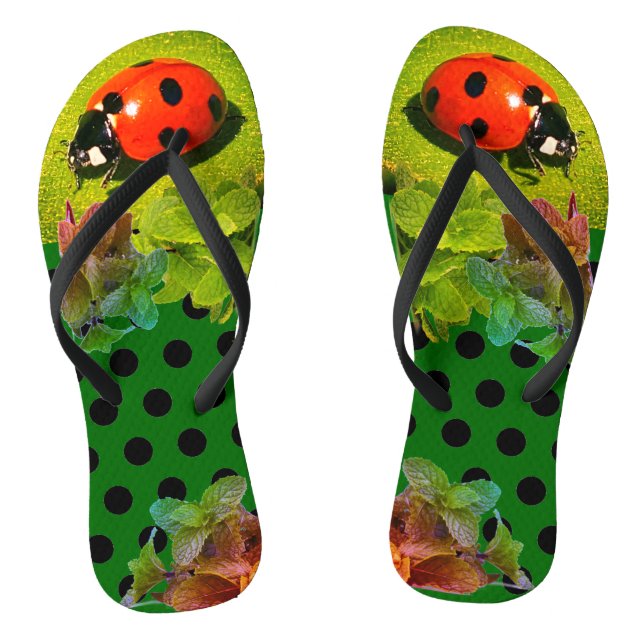 Green Ladybug Fun Adult Flip Flops (Footbed)