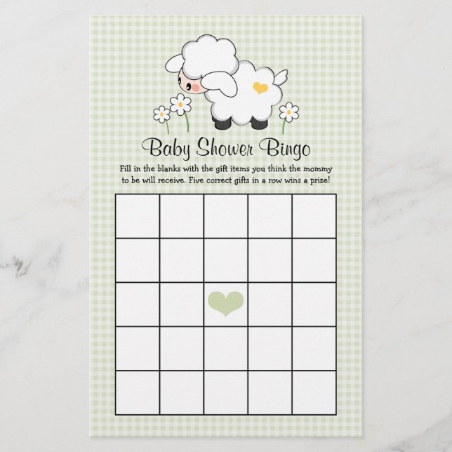 Green Lamb Baby Shower Bingo (Front)