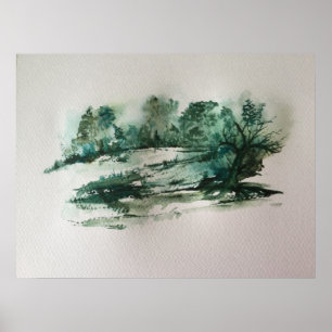 Green landscape abstract poster