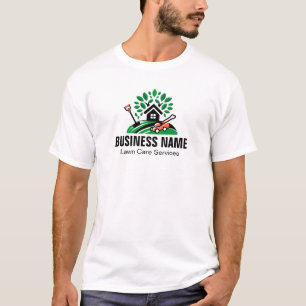 Green Landscape Logo House Tree Lawn Mower Garden T-Shirt