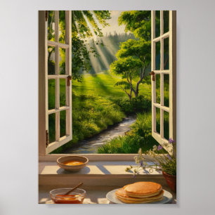 green landscape Warm sunlight digital download art Poster