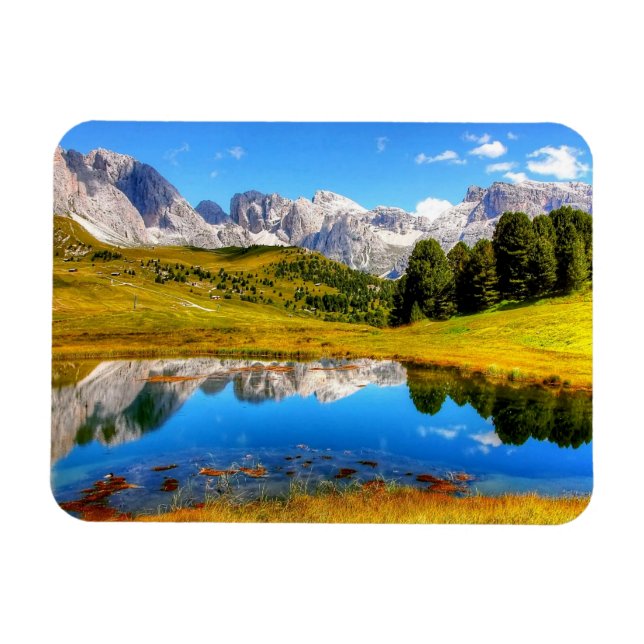 Green Landscape with Pond and Snowy Mountains Magnet (Horizontal)