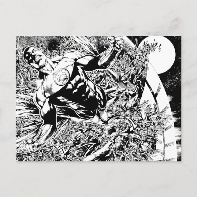 Green Lantern and the Moon - Black and White Postcard (Front)