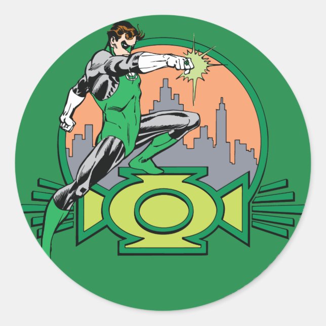 Green Lantern City Background and Logo Classic Round Sticker (Front)